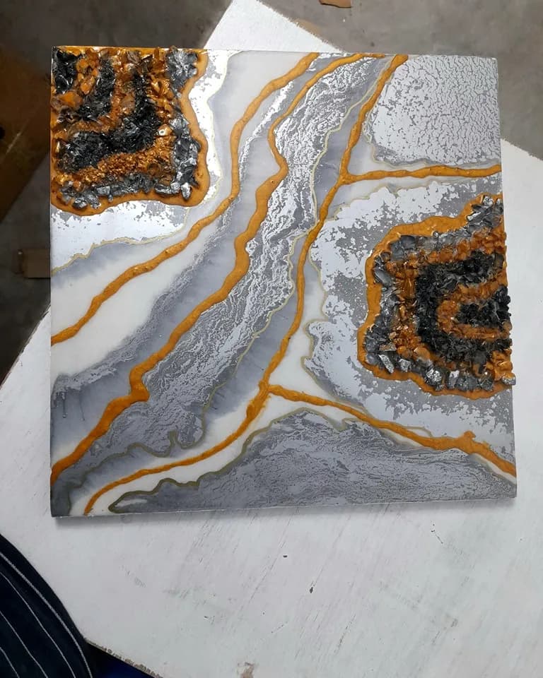 Geode epoxy art panel with gold veins